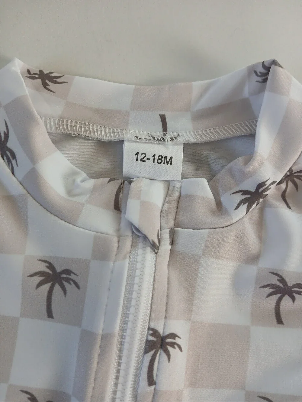 New Infant Baby Palm Tree Checkered Swimsuit Rash Guard Swimwear 12-18 Months
